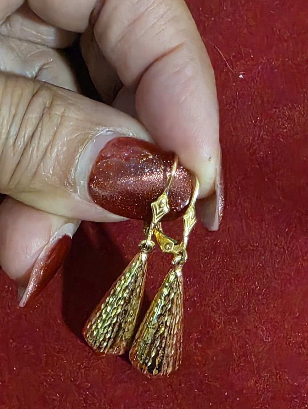 14k Earrings Diamond Cut Hanging Teardrop Vtg Marked SLC 2.9 Grams 1 5/8" Long